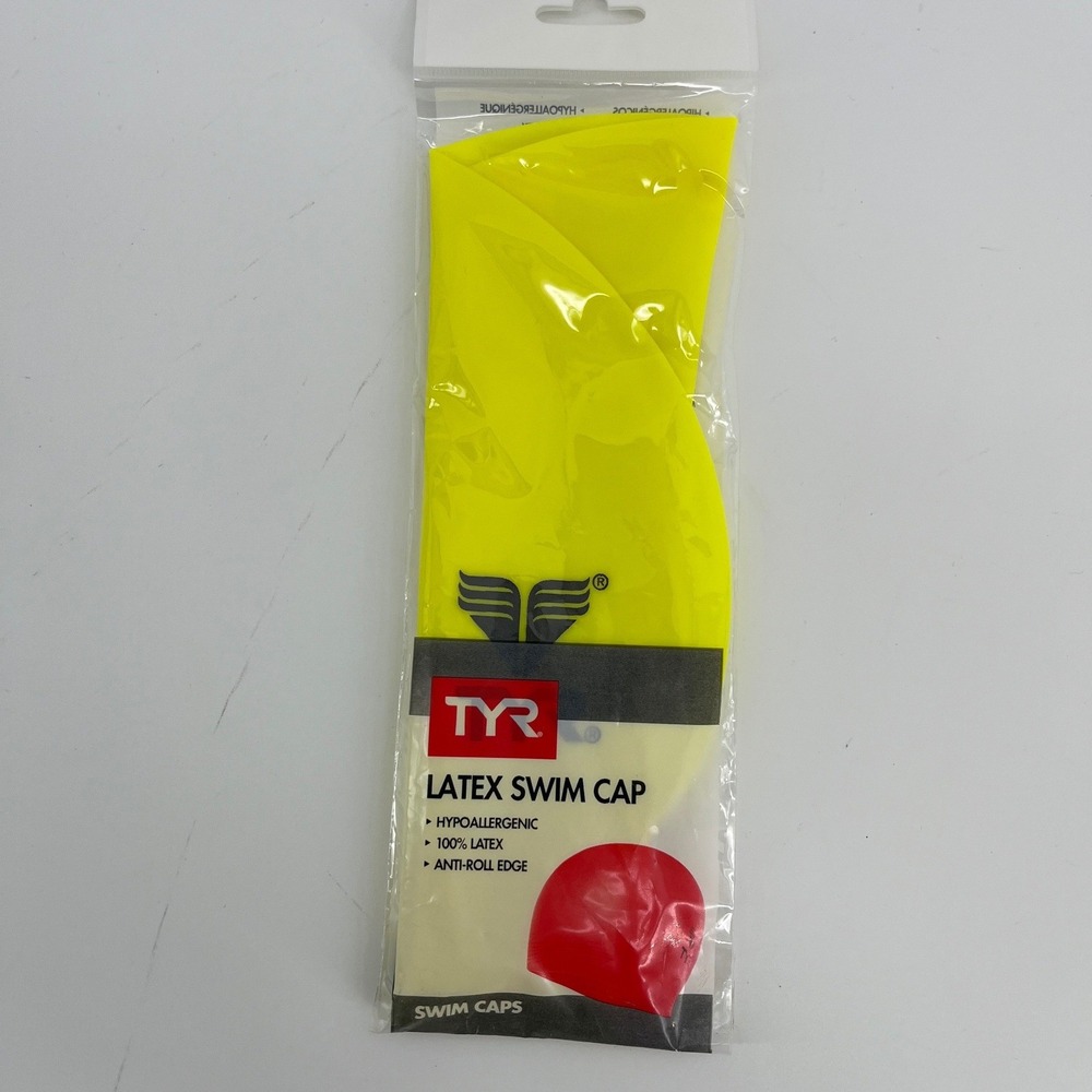 TYR Latex Swim Cap Neon Yellow Anti-Roll Edge Unisex Adult Size LCL 730 FL